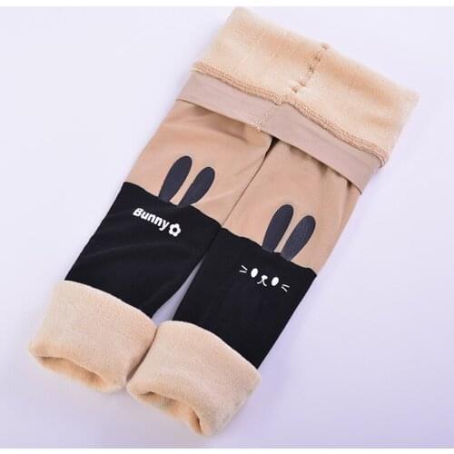 Children Girls Leggings Pants Winter Plush Velvet Thick Skinny Trousers Elastic Stitching Kids Girls Leggings Cartoon Wild Pants