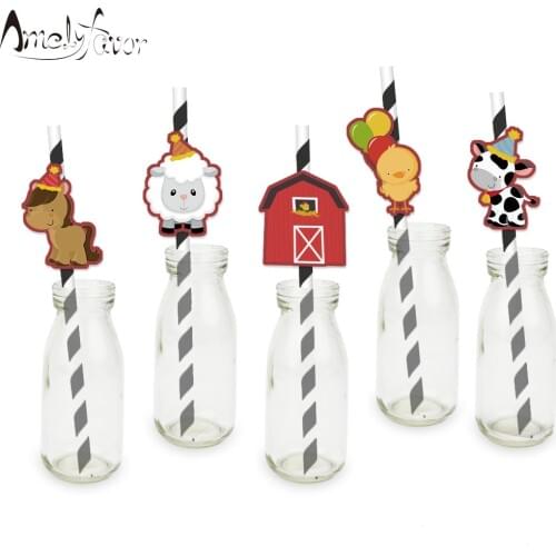 Farm Animal Theme Party Paper Straws Farm Animals Drinking Straws Baby Shower Event Birthday Party Decorations Supplies