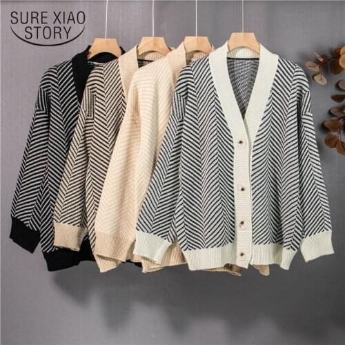 Autumn V Neck Women Cardigan Button Black Christmas Tree Cardigan Sweater Knitted Loose Oversized Jumper Top Jacket Coat 16819