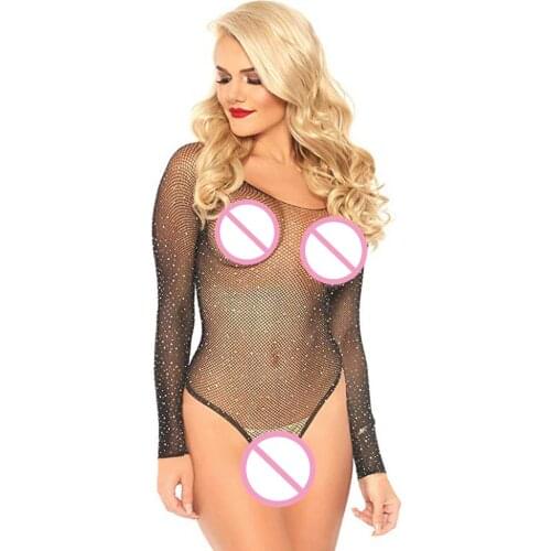Summer rompers womens jumpsuit skinny sexy Long Sleeves bodysuit Sexy Fishnet Slips Lace Transparent Underwear Erotic Lingerie