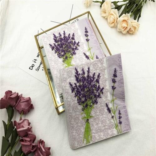 33*33cm 20pcs Beautiful Purple Lavender Napkins Paper Tissue Floral Pattern Printed Color Napkin Hotel Cafe Wedding Party Decor