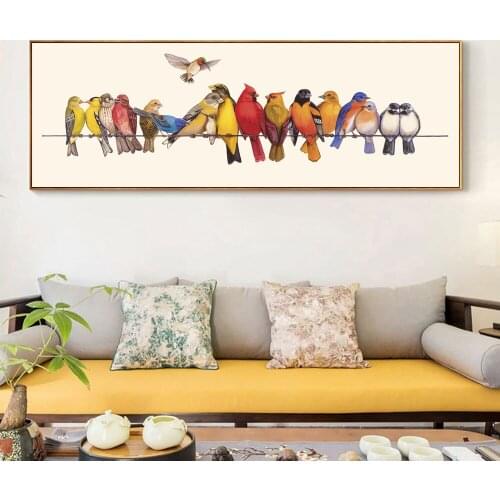 Colourful Birds On Wire Cute Animal Oil Painting On Canvas Prints Wall Art Poster Picture For Bedroom Sofa Home Decoration