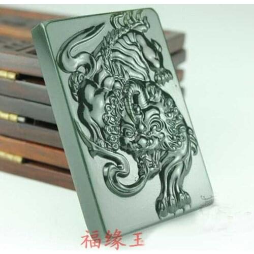 HeTian Yuqian dark green jade PIXIU pendant Jasper jade pendant to wear green spinach rich sweater chain
