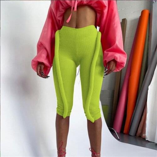 Hot Selling 2021 Fashion Solid Splicing Elastic Ribbed Knee-Length Pants Casual Skinny Sporty Workout Pencil Trousers Streetwear