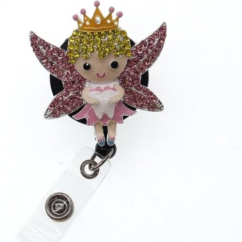 Fashion Nurse Rhinestone Angel Girl Retractable ID Badge Holder Reel