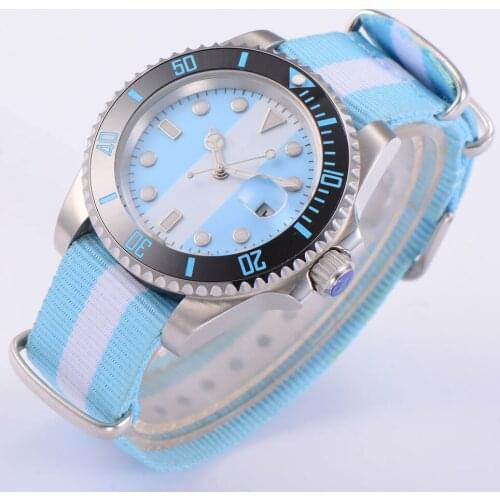 40MM Blue White Dial Sapphire Glass Ceramic Bezel Seeing Case Back MIYOTA 8215 Automatic Mens Wristwatch