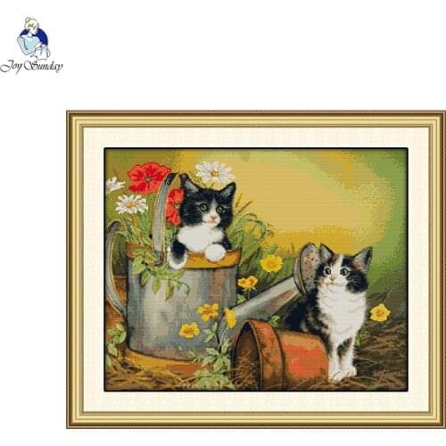 Joy Sunday Two kittens (2) Counted 14CT and 11CT Cross Stitch Kits DIY Hand For Embroidery Wholesale Home Decor Needlework Set