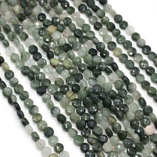 Natural Semi-Precious Stones Beaded 6mm Oblate Green Quartz Rutilated Faceted Beads for Charm Jewelry Making DIY Trendy Bracelet