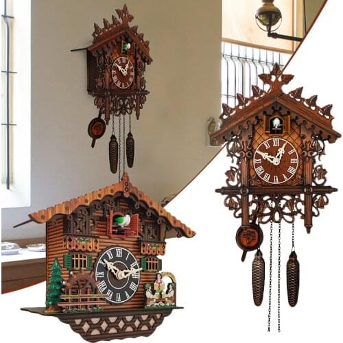 Newly Classic Cuckoo Wall Clock Vintage Wooden Clock Home Decor for Living Room Dining Room