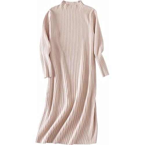 Mid-length Sweater Autumn Winter Loose Large Size Over-the-Knee Sweater Dress With Bottoming Shirt Womens Head Stitching