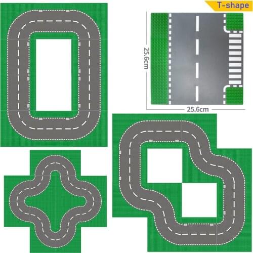 Classic City Road Street Baseplate Block Straight Crossroad Curve T-Junction DIY Assembly Building Blocks Parts Base Plate Gift