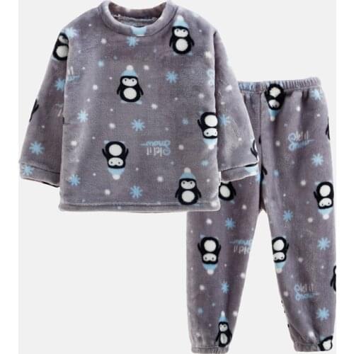 Boys Girls Pajamas Sets Autumn Winter Thicken Flannel Pijamas Children coral fleece cartoon Pajamas for Boys Kids pijamas