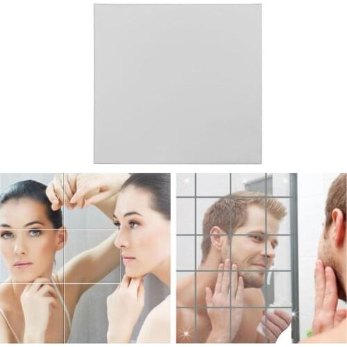 16Pcs Removable Square Flexible Mirror Wall Stickers Home Decor Non Glass Mirror E7CB