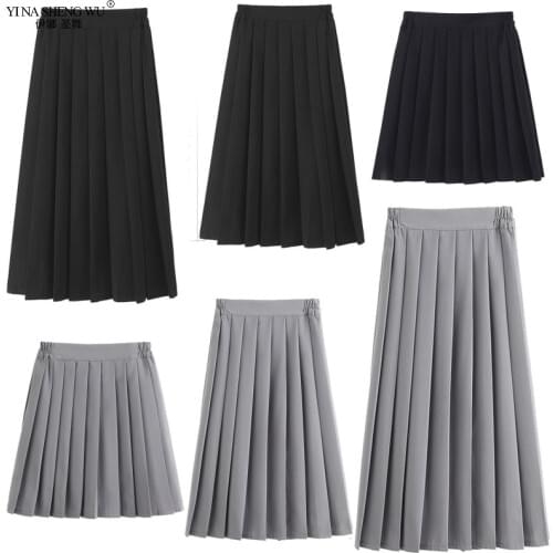 Japanese School Uniforms for Girls Solid Color COS Pleated JK Skirts Black Grey High School Student Girls Academy Style Bottoms