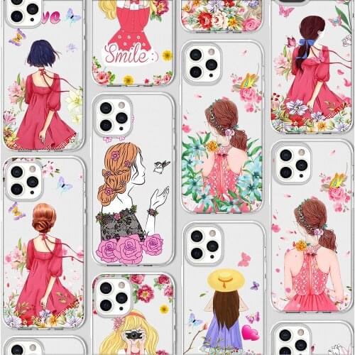 Ciciber Funda Case for Iphone 12 Case for IPhone 12 11 Pro XR 7 X XS Max Mini 8 6 6S Plus SE 2020 Silicone Girl Cute Flower Capa