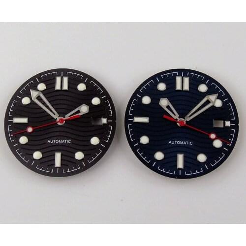 Steel Automatic Steel Black / Blue 31mm Watch Dial for NH35 Date Display Watch Hand