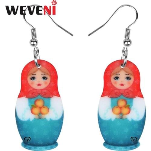 WEVENI Acrylic Red Headscarf Ladies Russian Doll Earrings Dangle Drop Unique Fashion Jewelry For Women Girls Lovers Charms Gift