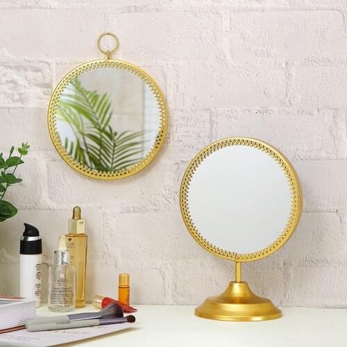 Makeup Mirror Wrought Iron Small Round Mirrors Luxury Palace Style Vanity Mirror Bathroom Decoration Wall-Mounted