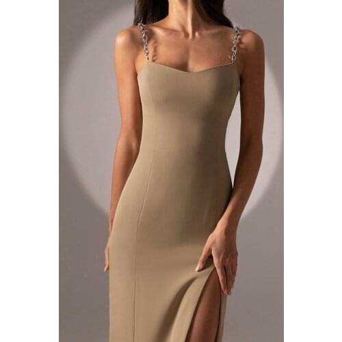 Women Sexy Club Dresses Chains Strap Streetwear Split Slim Midi Dress Summer Female Vintage Casual Vacation Sundress