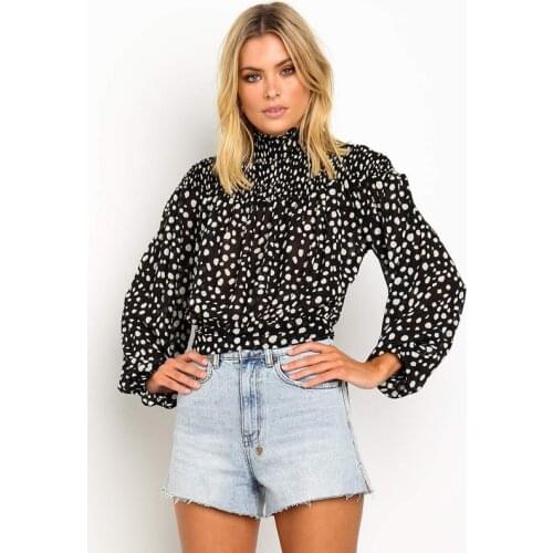 Woman Autumn Spring Chiffon Tops Pullover Women Long Sleeve Shirts Blouse European Style Polka Dot Shirt