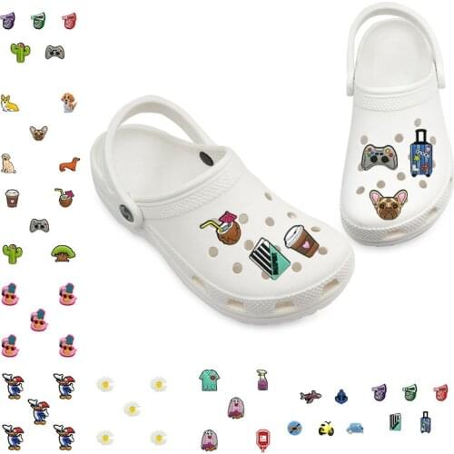 1-5pcs Cute Coconut Coffee Cactus PVC Shoe Charms Accessories Flamingo Shoe Decorations Game Controller Airplane Ornaments