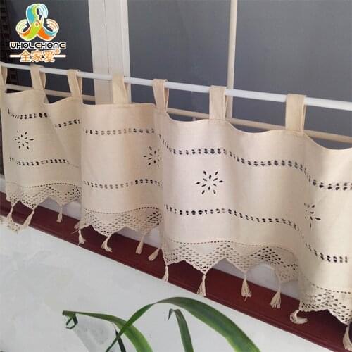 1Pcs Short Panel Curtain Embroidery Cotton Linen Small Window Valance Cutout Style Tab Tape Kitchen Cafe Cabinet Panel Drape