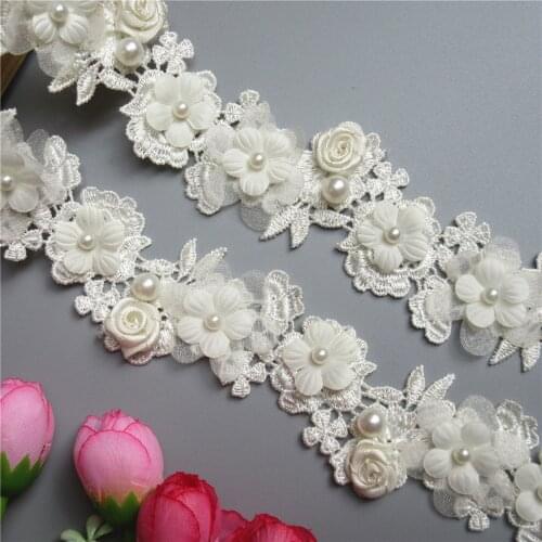 1 yard Apricot Multilayer Rose Flower Embroidered Lace Edge Trim Ribbon Fabric Patchwork Wedding Dress Sewing Craft 4cm Width