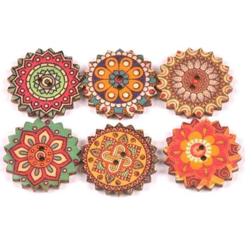 DIY Kid Apparel Supplies 100pcs Mixed Painting Wooden Buttons For Crafts Scrapbooking Sewing Clothes Button 15-20mm