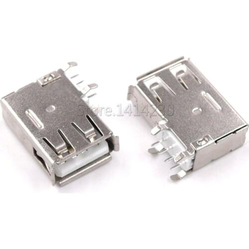 100Pcs USB Type A Female Solder Jacks Connector Side Needle 4P 90 Degree USB Data Interface