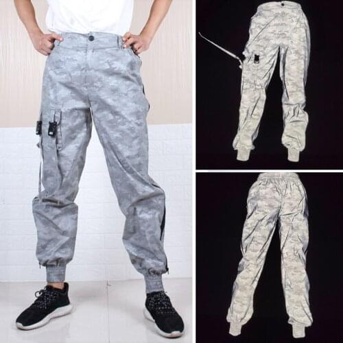2021 Dropshipping side zipper mesh reflective pants men camouflage track trousers men lover harajuku night sporting jogger pants
