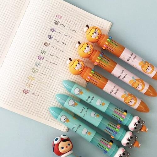 24PCS 12-Color Ballpoint Pen Girls Heart Cartoon Multi-Color Click Ballpoint Pen Student Multi-Function Hand Account Marker
