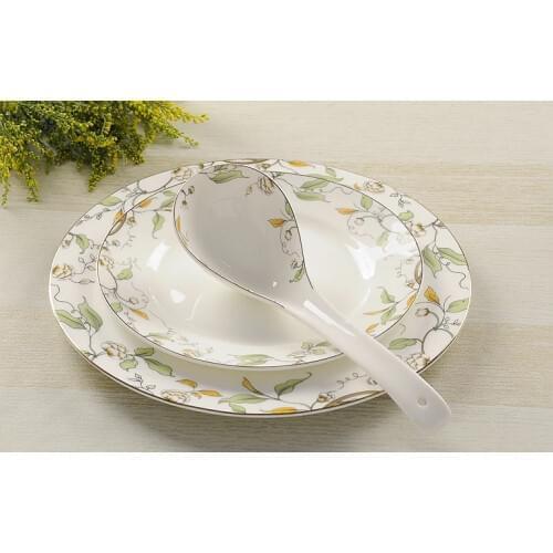 3pcs/lot, real bone china dinner plate and spoon set, ceramic 8inch &10inch dinner plates, buffet dishes, kitchen serving spoon