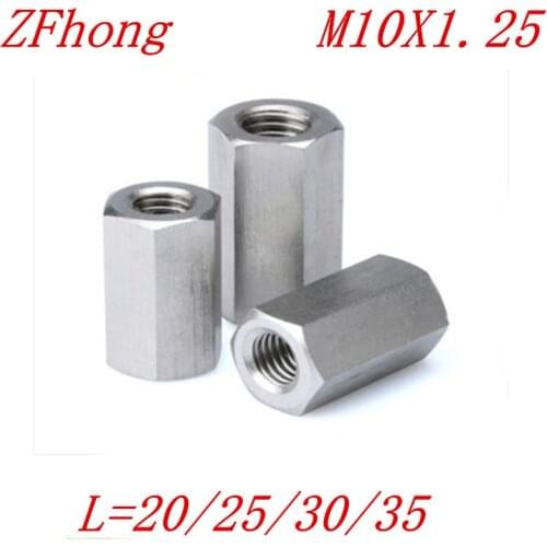 5pcs M10*1.25x20/25/30 m10x1.25 Fine Thread Hex Rod Coupling Nut 304 Stainless Steel