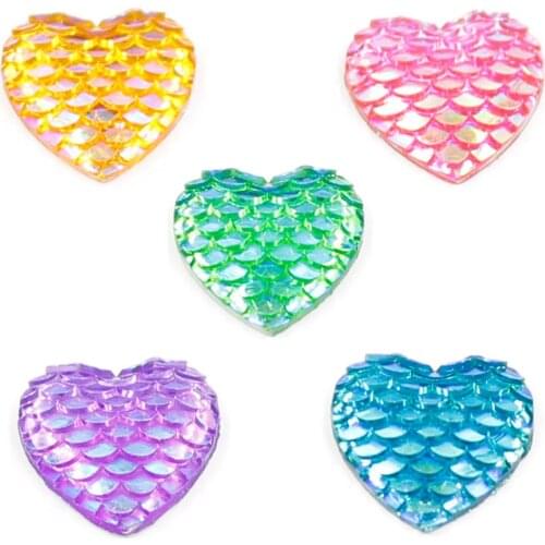 50pcs/lot Mixed AB Colors 16mm Heart Shape Flatback Resin Mermaid Fish Scales cabochon Bead Fit DIY Earring Jewelry Making Craft
