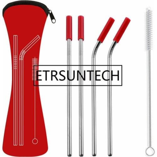 50Set Stainless Steel Reusable Straws Set Silicone Straws Cover with Brush For Smoothies Drinking Juice Tea