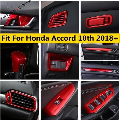 Car Accessories Red ABS Door Decor Strip / Gear Shift Head Knob / Air AC Outlet Vent Cover Trim For Honda Accord 10th 2018 -2021