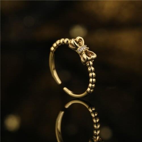 Free Size Gold Color Copper Geometric Ring INS Style Hot Sale bow-knot Shape Open Ring For Women Girl Party Jewelry Wholesale