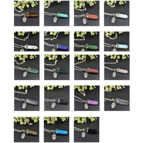 YA4085 Amethysts Rose Quartzs Stone Point Pendant hand Charm 18inch chain