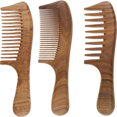 Handmade Wooden Anti-Static Hair Comb, Green Sandalwood Scalp Massage Comb for Healthy Shiny Hairs, Frizz-Free