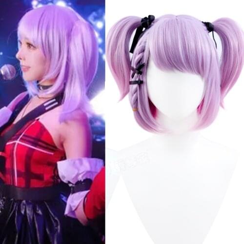 DIANQI Synthetic Heat Resistant Short Ombre Purple Cosplay Wig With Ponytail For Women Lolita Wigs