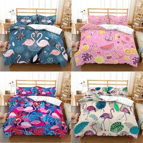 Home Textile Luxury 3D Flamingo Print 2/3Pcs Comfortable Duvet Cover PillowCase Bedding Sets Queen and King EU/US/AU Size