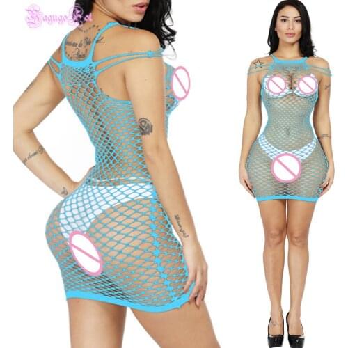 Fishnet Sleeveles Erotic Sexy Strappy Lingerie Babydoll Cold Shoulder Mini Hot Bodycon Costumes Dress Porn Cotillon Wetlook