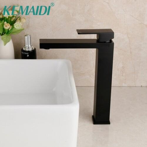 KEMAIDI Matte Black Square Basin Faucet Black Bathroom Washbasin Mixer Tap Single Handle Mixer Tap Basin Tap Torneira da bacia