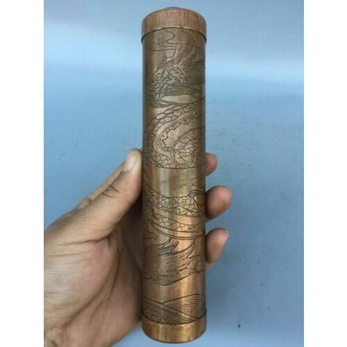 Chinas Old Beijing Old Goods Coppre Two Dragon Play Beads Painting Kaleidoscope Home Desk Decoration Collection Ornaments