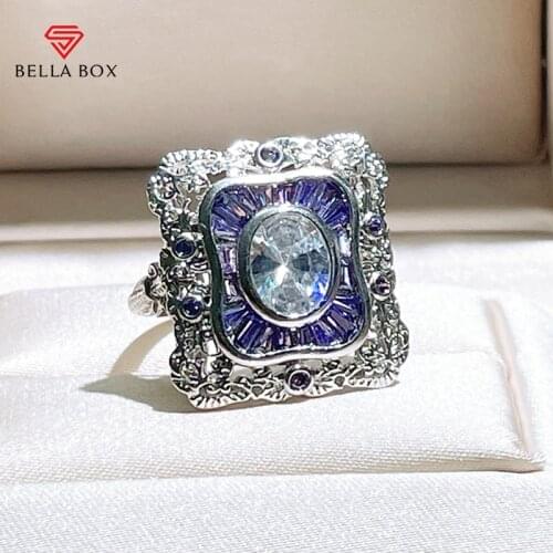 BELLA BOX Sterling Silver Women Ring For Charm Lady With Amethyst Gemstones 5A Zircon Female Engagement Silver Fine Jewelry Gift