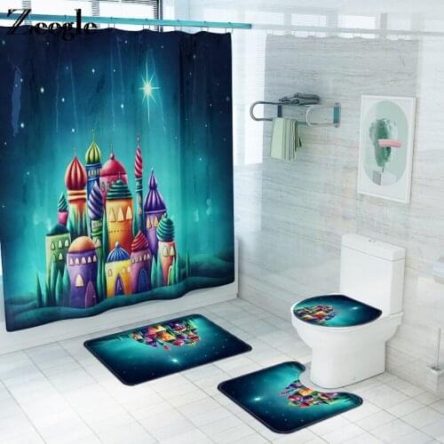 Carpet For Bathroom Set Color Castle Toilet Seat Cover Mat Floor Mat Bathroom Anti-Slip Mat For Bathroom Home Decor Mat 4Pcs/Set