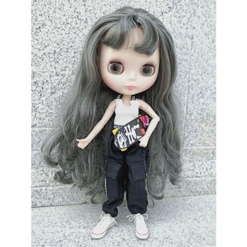 Blythes dolls suit is a cool 2 piece suit with a stylish new white or black sportswear vest and black pocket cargo pants