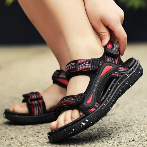 Summer Flat Sports Sandals Kids Fashion Sandalias Childrens Outdoor Beach Shoes Non-slip Soft Bottom Leather Stripe Sandals Baby