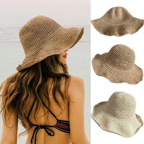 Summer Hoilday Floppy Straw Hat Women Ladies Wide Brim Beach Foldable Bow Flower Straw Sun Hat Sun Cap One Size Wide