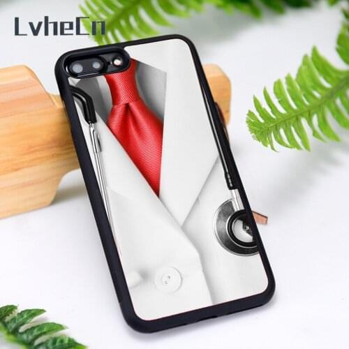 LvheCn Silicone Rubber Phone Case Cover for iPhone 6 6S 7 8 Plus X XS XR 11 12 Mini Pro Max Doctor Lab Coat Stethoscope